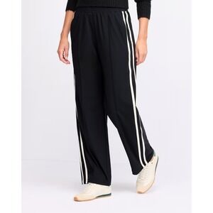 We Wander Women Black Wide Leg Track Pants White Side Stripe Elastic Waist M